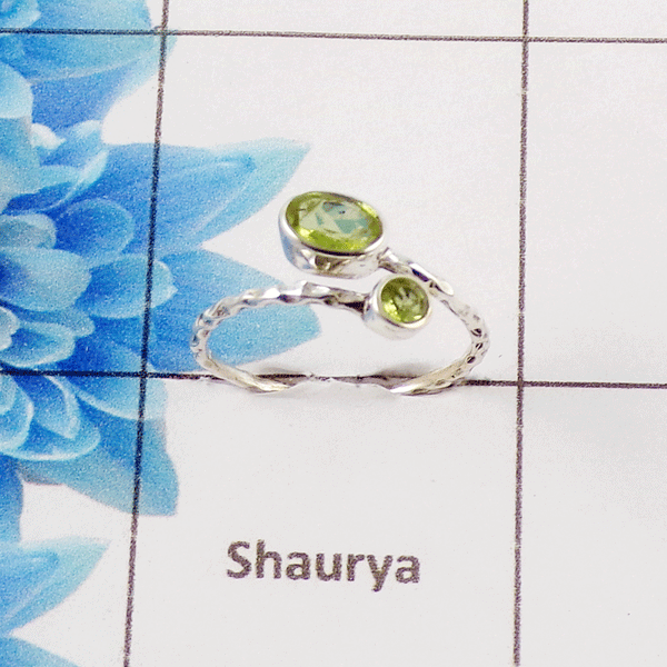 Peridot Cut Stone Ring – 925 Sterling Silver Adjustable Minimal Ring
