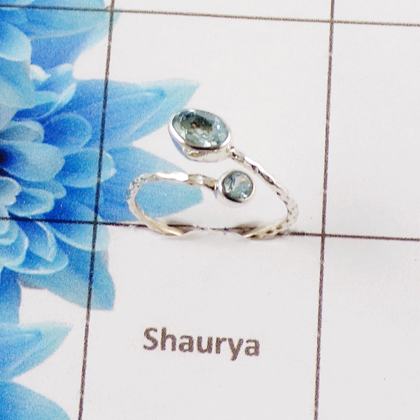 Blue Topaz Cut Stone Ring – 925 Sterling Silver Adjustable Elegant Ring