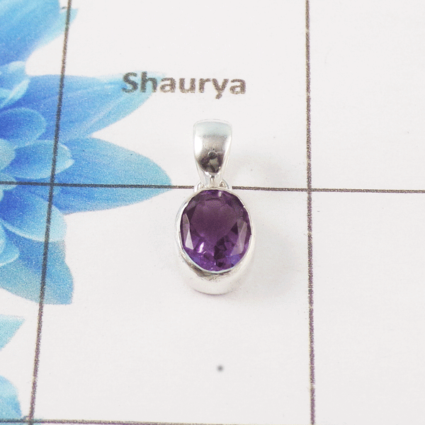 Amethyst Cut Stone Pendant – 925 Sterling Silver Minimal Elegant Pendant