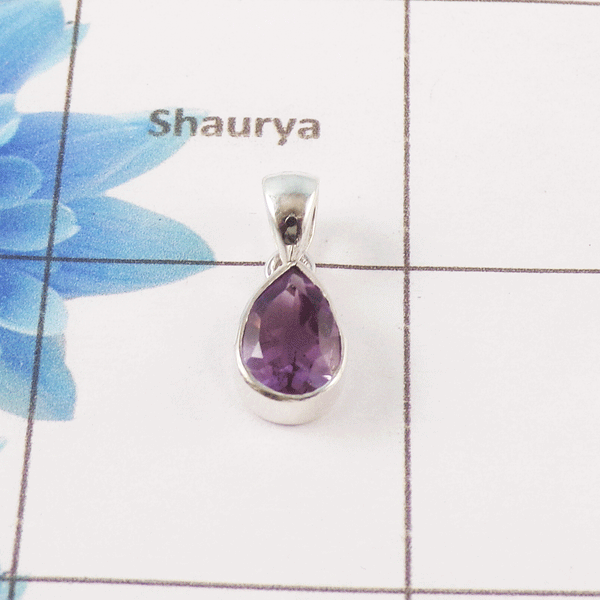 Amethyst Cut Stone Pendant – 925 Sterling Silver Minimal Elegant Pendant