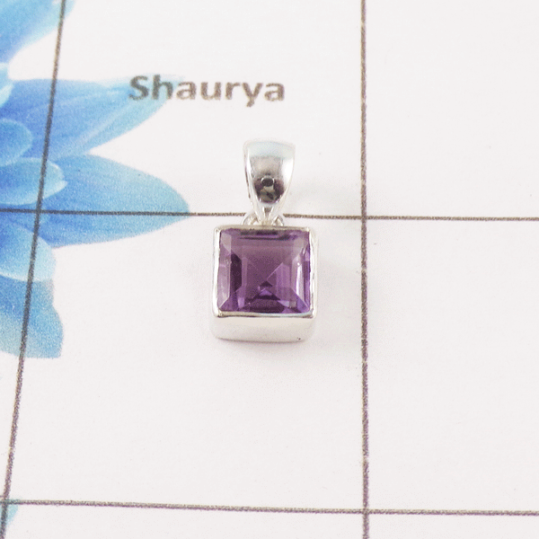 Amethyst Cut Stone Pendant – 925 Sterling Silver Minimal Elegant Pendant