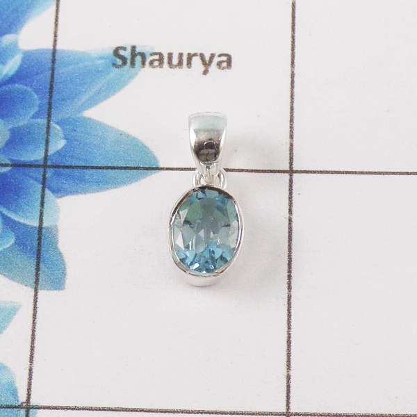 Blue Topaz Cut Stone Pendant – 925 Sterling Silver Minimal Elegant Pendant