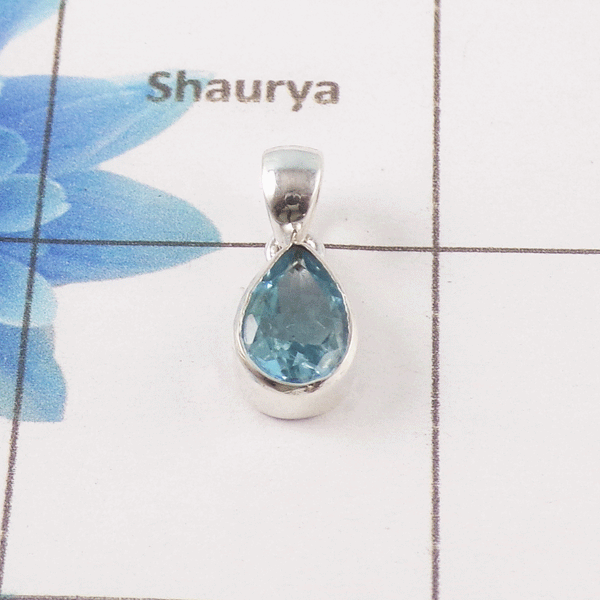 Blue Topaz Cut Stone Pendant – 925 Sterling Silver Minimal Elegant Pendant