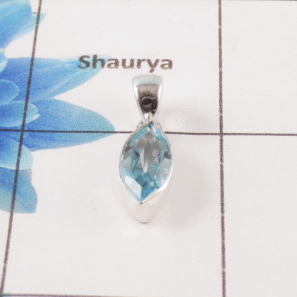 Blue Topaz Cut Stone Pendant – 925 Sterling Silver Minimal Elegant Pendant