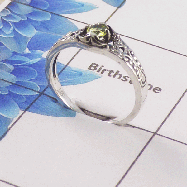 Natural Cut Stone Ring – 925 Sterling Silver Vintage Floral Design Ring