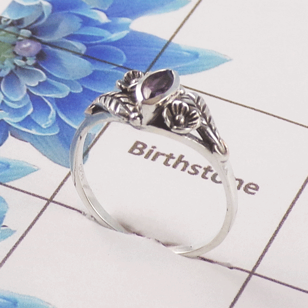 Natural Cut Stone Ring – 925 Sterling Silver Marquise Cut Elegant Ring