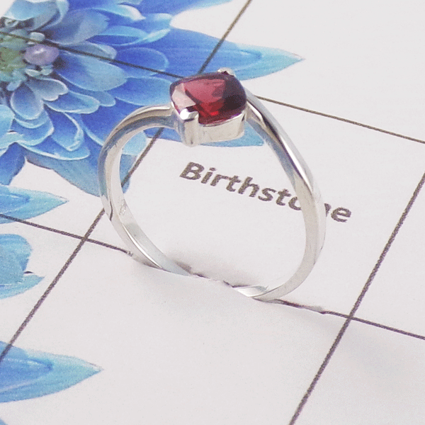 Natural Cut Stone Ring – 925 Sterling Silver Square Cut Minimal Ring