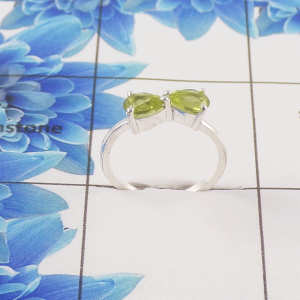 Natural Cut Stone Ring – 925 Sterling Silver Double Stone Dainty Ring