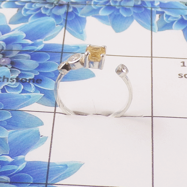Natural Cut Stone Open Ring – 925 Sterling Silver Modern Dainty Ring