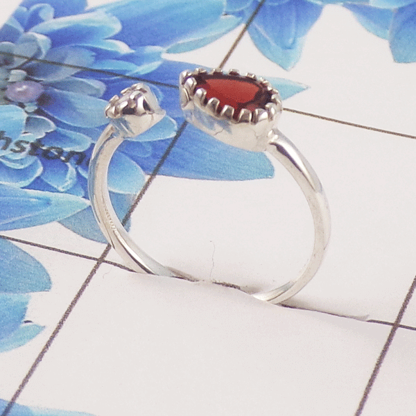 Natural Cut Stone Open Ring – 925 Sterling Silver Dual Stone Adjustable Ring