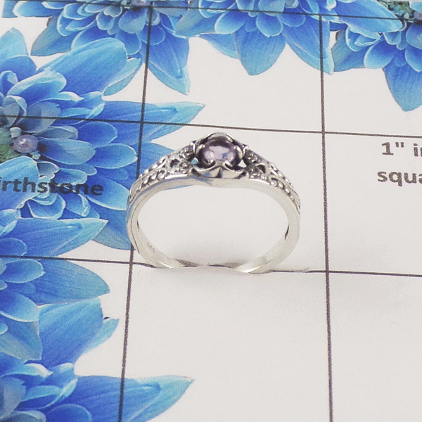 Natural Cut Stone Ring – 925 Sterling Silver Vintage Floral Design Ring