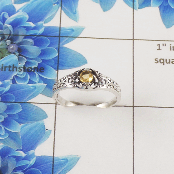 Natural Cut Stone Ring – 925 Sterling Silver Vintage Floral Design Ring