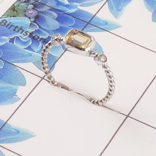 Natural Cut Stone Ring – 925 Sterling Silver Square Cut Classic Ring