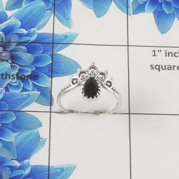 Natural Gemstone Crown Ring – 925 Sterling Silver Dainty Vintage Style Ring