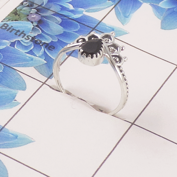 Natural Gemstone Crown Ring – 925 Sterling Silver Dainty Vintage Style Ring