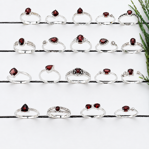 Wholesale Garnet Cut Stone Rings Set – Assorted Designs | Solid 925 Sterling Silver Jewelry