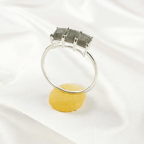 Multi Gemstone Ring in Solid 925 Sterling Silver, Lightweight Designer Casting Band, Colorful Statement Jewelry, A6DP06