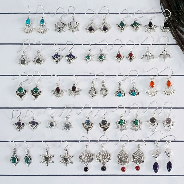 Multi Gemstone Cab Stone Earring Lot in Solid 925 Sterling Silver, Mixed Stone Earring Collection, Lightweight Jewelry Lot, A6DP58