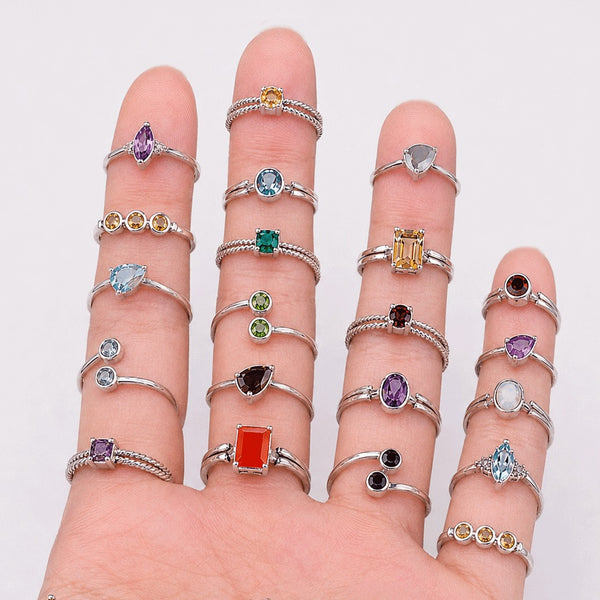 Wholesale Natural Gemstone Rings Set – 30 PCS Retailer Starter Pack | Solid 925 Sterling Silver Jewelry | Assorted Birthstone Rings- EWRL001