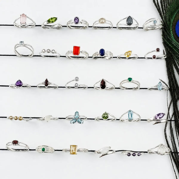 Wholesale Natural Gemstone Rings Set – 30 PCS Retailer Starter Pack | Solid 925 Sterling Silver Jewelry | Assorted Birthstone Rings- EWRL001