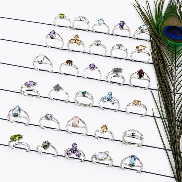 Wholesale Natural Gemstone Rings Set – 30 PCS Retailer Starter Pack | Solid 925 Sterling Silver Jewelry | Assorted Birthstone Rings- EWRL001