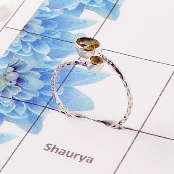 Citrine Cut Stone Ring – 925 Sterling Silver Adjustable Dainty Ring