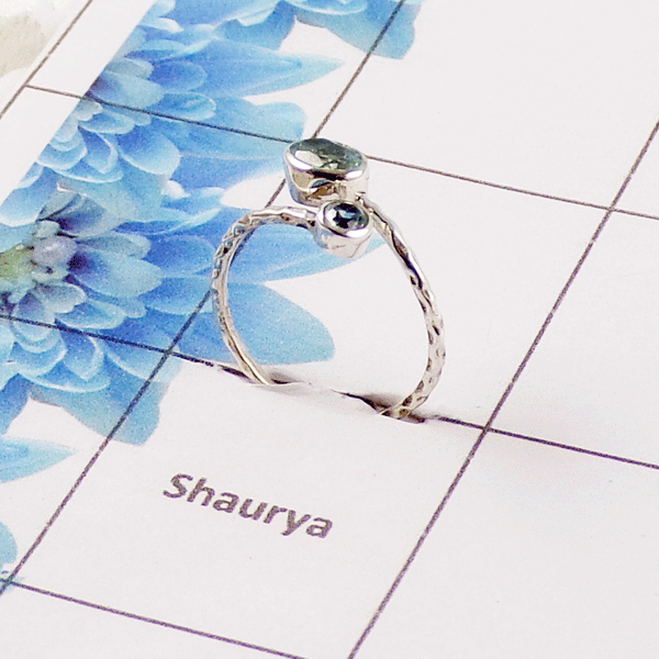 Blue Topaz Cut Stone Ring – 925 Sterling Silver Adjustable Elegant Ring