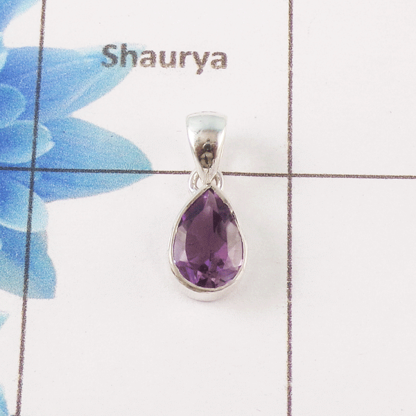 Amethyst Cut Stone Pendant – 925 Sterling Silver Minimal Elegant Pendant
