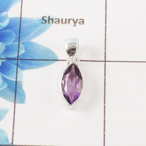 Amethyst Cut Stone Pendant – 925 Sterling Silver Minimal Elegant Pendant
