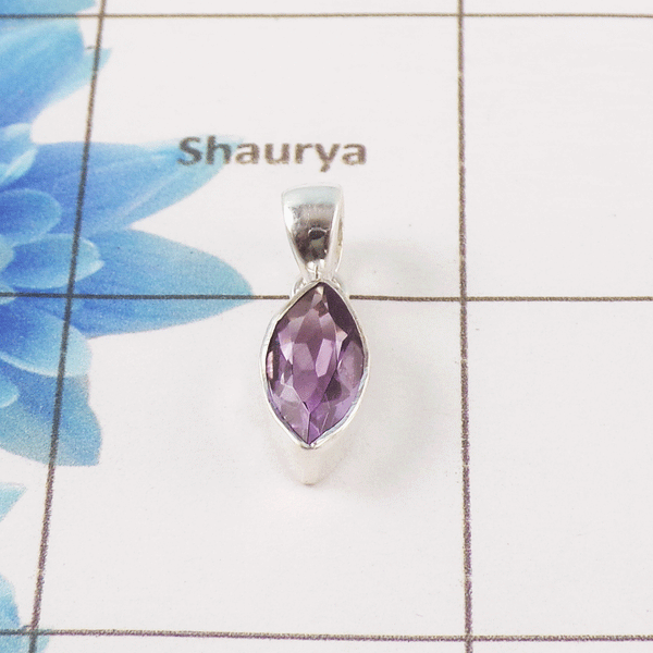 Amethyst Cut Stone Pendant – 925 Sterling Silver Minimal Elegant Pendant