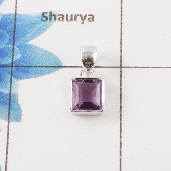 Amethyst Cut Stone Pendant – 925 Sterling Silver Minimal Elegant Pendant