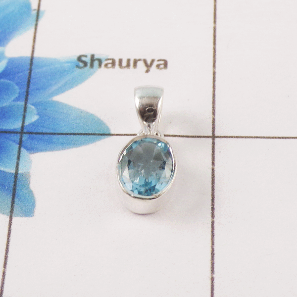 Blue Topaz Cut Stone Pendant – 925 Sterling Silver Minimal Elegant Pendant