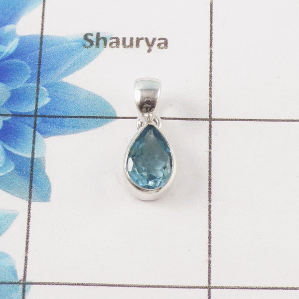 Blue Topaz Cut Stone Pendant – 925 Sterling Silver Minimal Elegant Pendant