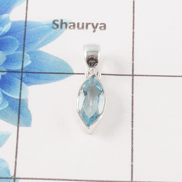 Blue Topaz Cut Stone Pendant – 925 Sterling Silver Minimal Elegant Pendant