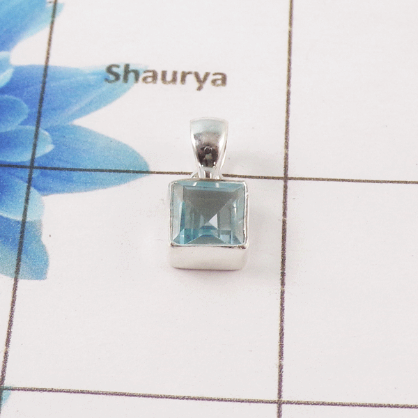 Blue Topaz Cut Stone Pendant – 925 Sterling Silver Minimal Elegant Pendant