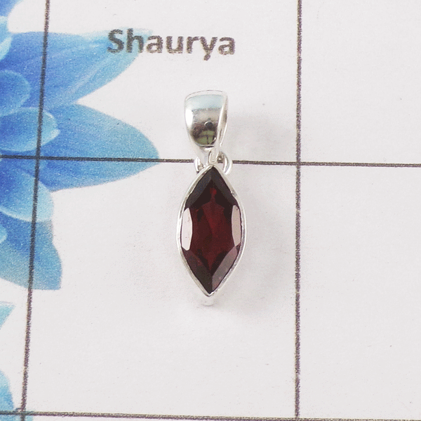 Garnet Cut Stone Pendant – 925 Sterling Silver Timeless Elegant Pendant