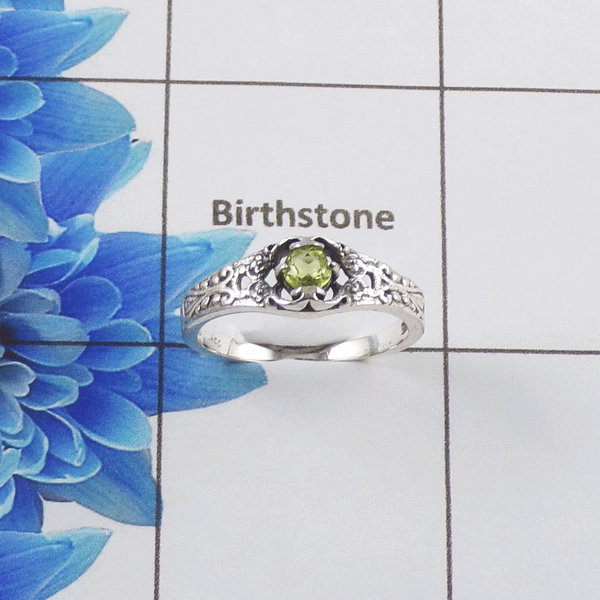 Natural Cut Stone Ring – 925 Sterling Silver Vintage Floral Design Ring