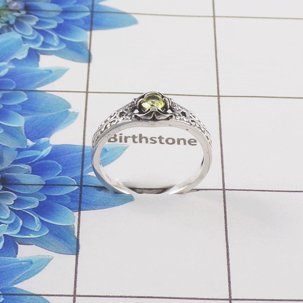 Natural Cut Stone Ring – 925 Sterling Silver Vintage Floral Design Ring