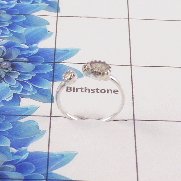Natural Cut Stone Open Ring – 925 Sterling Silver Dual Stone Adjustable Ring