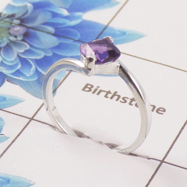 Natural Cut Stone Ring – 925 Sterling Silver Square Cut Minimal Ring