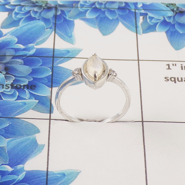 Natural Multi Gemstone Marquise Ring – 925 Sterling Silver 3 Stone Dainty Ring