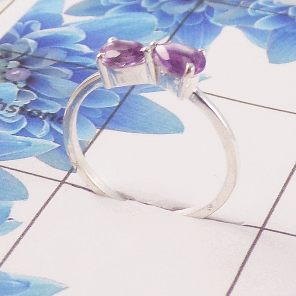 Natural Cut Stone Ring – 925 Sterling Silver Double Stone Dainty Ring