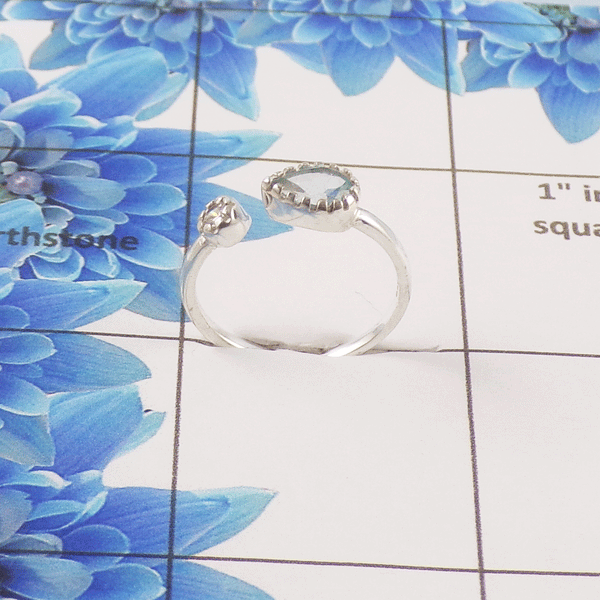 Natural Cut Stone Open Ring – 925 Sterling Silver Dual Stone Adjustable Ring