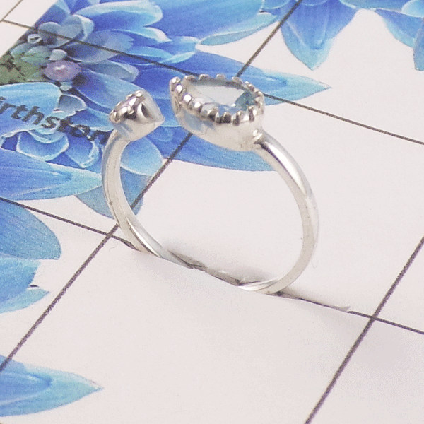 Natural Cut Stone Open Ring – 925 Sterling Silver Dual Stone Adjustable Ring