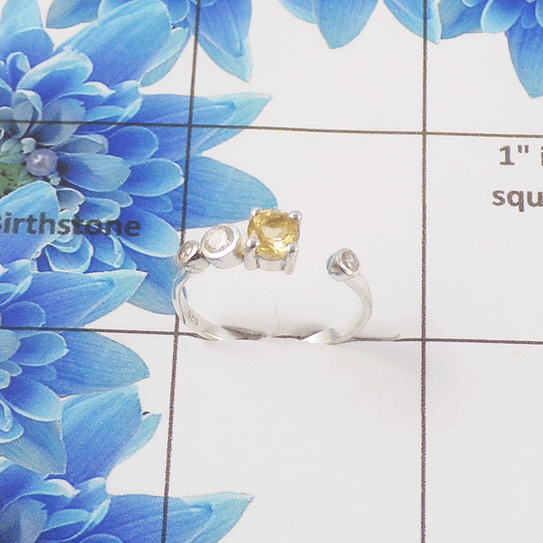 Natural Cut Stone Open Ring – 925 Sterling Silver Modern Dainty Ring