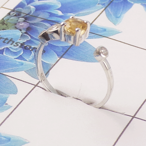 Natural Cut Stone Open Ring – 925 Sterling Silver Modern Dainty Ring