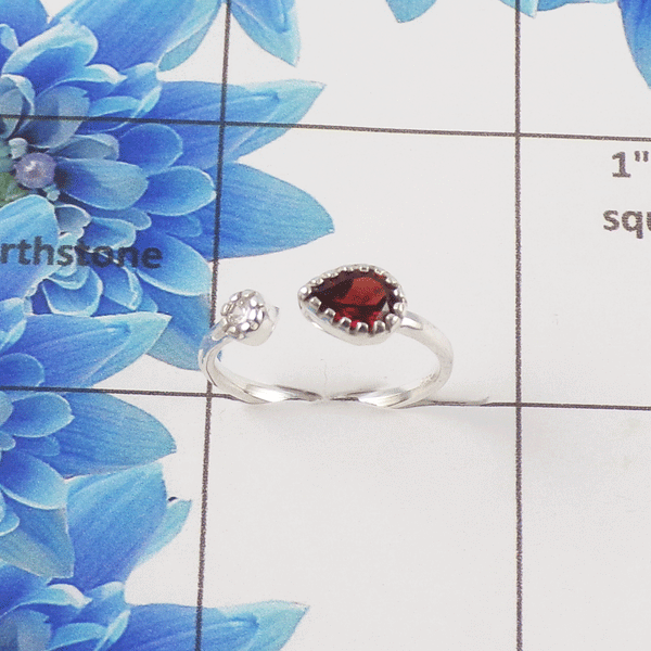 Natural Cut Stone Open Ring – 925 Sterling Silver Dual Stone Adjustable Ring