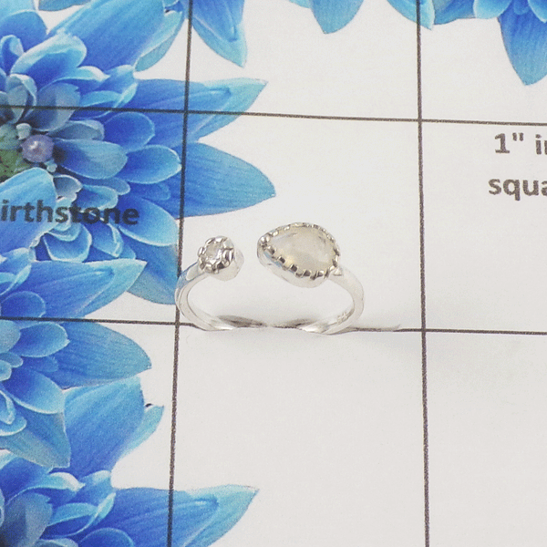 Natural Cut Stone Open Ring – 925 Sterling Silver Dual Stone Adjustable Ring