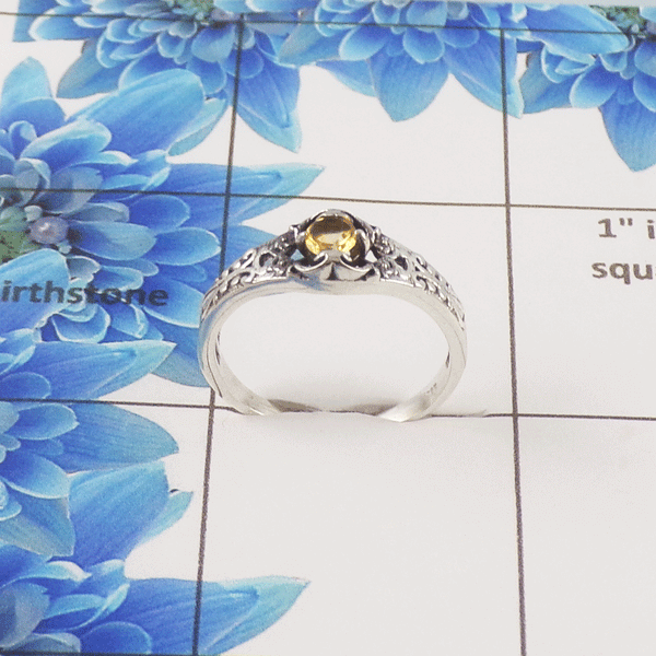 Natural Cut Stone Ring – 925 Sterling Silver Vintage Floral Design Ring