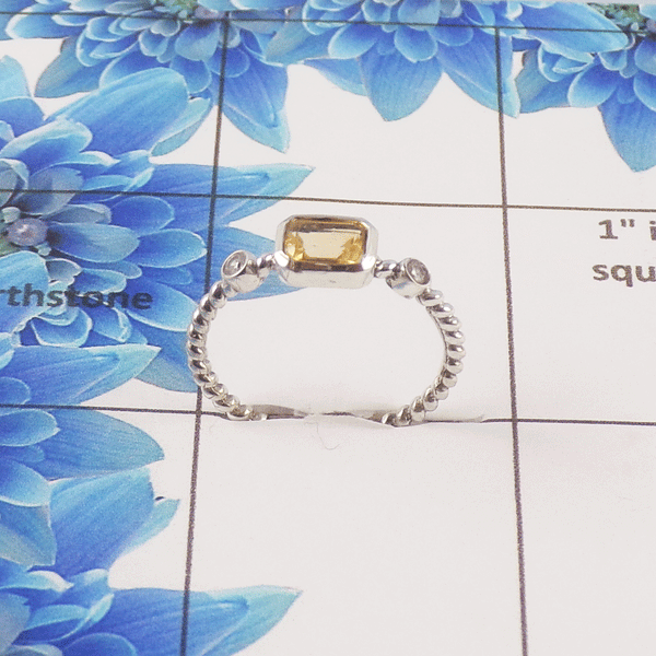 Natural Cut Stone Ring – 925 Sterling Silver Square Cut Classic Ring